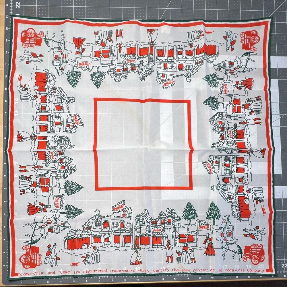Vintage 1977 June Critchfield Christmas Coca Cola scarf